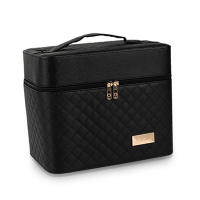 Beavorty Double Layer Travel Makeup Case Bag Makeup Organizer Bag Black Strong Extendable inside Box Large Capacity