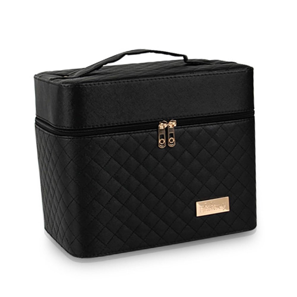 Beavorty Double Layer Travel Makeup Case Bag Makeup Organizer Bag Black Strong Extendable inside Box Large Capacity