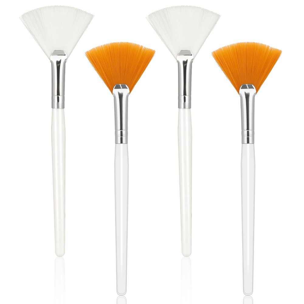 Abeillo 4 Pcs Fan Brushes Esthetician, Fan Brushes for Facials, Soft Facial Applicator Brushes, Makeup Fan Brush Tool for Mud Cream, Loose Powder, Highlighting and Blush, white, orange