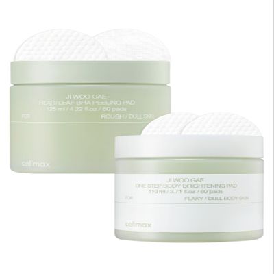 celimax Ji.Woo.Gae Heartleaf BHA Peeling Pad(60 pads) + ONE STEP Body Brightening Pad 110ml (60 pads) Bundle