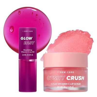 I DEW CARE Lip Scrub - Cushy Crush, 1.05 oz. + Lip Oil Gloss - Glow Easy, 0.12 Fl Oz Bundle