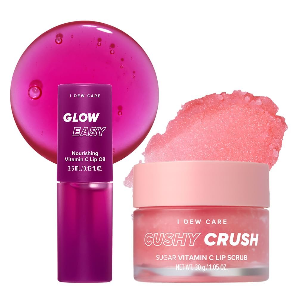 I DEW CARE Lip Scrub - Cushy Crush, 1.05 oz. + Lip Oil Gloss - Glow Easy, 0.12 Fl Oz Bundle