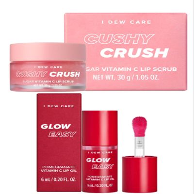 I DEW CARE Lip Scrub - Cushy Crush, 1.05 oz. + Lip Oil - Glow Easy Pomegranate, 0.20 Fl Oz Bundle