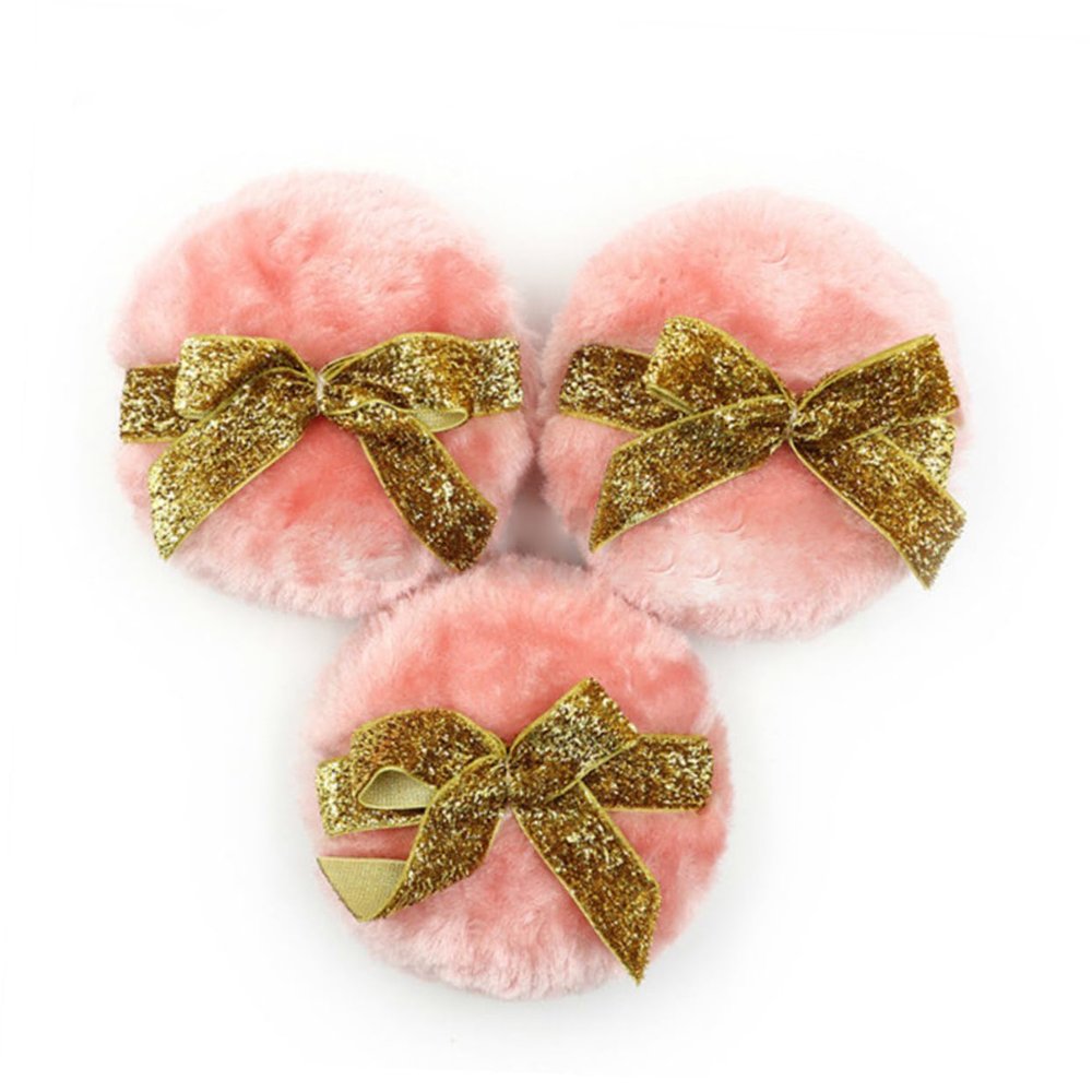 Beavorty 2pcs Plush Powder Puff Bowknot Band Soft Glitter Skin Care Supplies Safe for Use Comfortable Easy to Operate for Delicate Skin