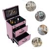 3 in 1 Rolling Makeup Case Organizer Large Makeup Suitcase, Professional Cosmetology Case On Wheels Train Case, Nail Tech Organizers and Storage for Artists Cosmetologist Stylist, Pink view 3