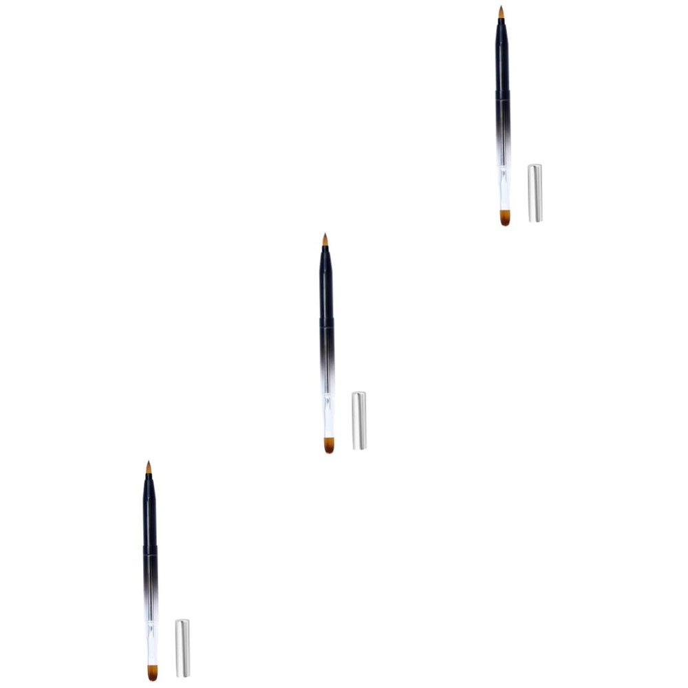 Beavorty 3pcs Lipstick Applicator Makeup Brush Retractable Lip Brush Metal Lid Portable Flexible for Lip Gloss