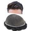 Full French Lace Toupee for Men Human Hair System for Men Bleached Knots with Natural Hairline Breathable Hairpiece #1B20 Off Black with 20% gray hair -100% density, 6"X8" view 1