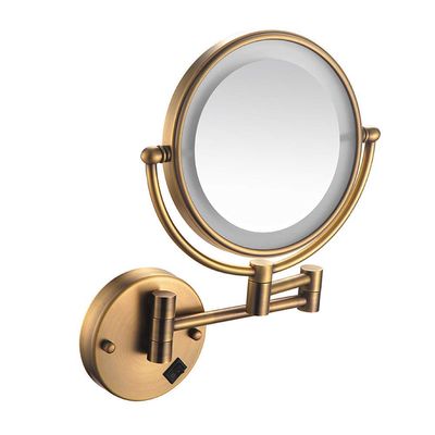 8 in Round Wall-Mounted Bathroom Mirror LED Lighted Makeup Mirror Wall Mount with Lights and 3X Magnification, Lighted Wall Mount Mirror Double Sided Swivel Extendable,Nickel (Color : Bronze, Size :