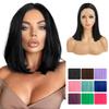 13x4.5inch Middle Bang Machine Made Short Straight Synthetic Hair Toppers for Thinning,12inch Front Lace Wigs for Woman (Green) view 2