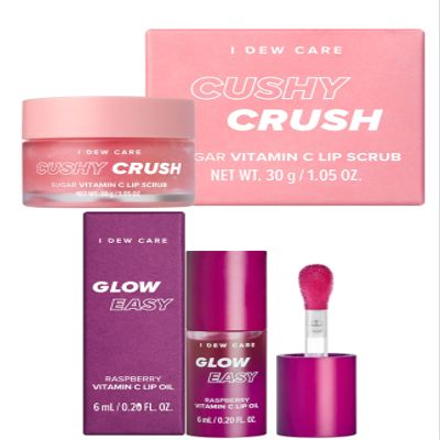 I DEW CARE Lip Scrub - Cushy Crush, 1.05 oz. + Lip Oil - Glow Easy Raspberry, 0.20 Fl Oz Bundle