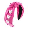 Doneace Valentines Day Rhinestone Headband for Women Girls, White Heart Love Knotted Hairband Cute Fashion Pink Pearl Jeweled Wide Top Knot Headbands for Valentine Party Dating Hair Bandanas Headdress view 1