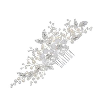 Beavorty Silver Wedding Hair Comb Artificial Flower and Rhinestones Elegant Bridal Headpiece for Special Occasions Engagements and Parties Hair Accessory for Brides and Bridesmaids