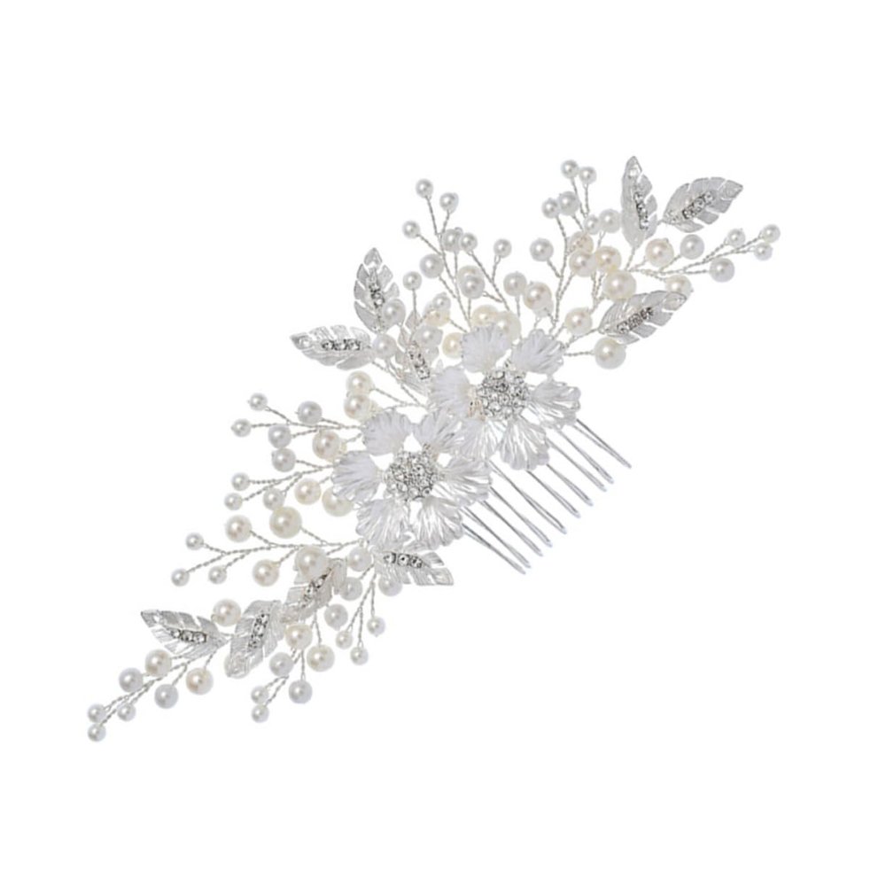 Beavorty Silver Wedding Hair Comb Artificial Flower and Rhinestones Elegant Bridal Headpiece for Special Occasions Engagements and Parties Hair Accessory for Brides and Bridesmaids