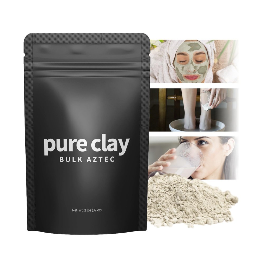 Pure Clay Organic Calcium Bentonite Clay Powder Bulk Bag (32oz), Aztec Drink Powder, Food Grade, Full Body Mask, Indian Healing Clay