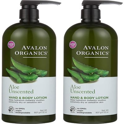 Avalon Organics Hand & Body Lotion, Aloe Unscented, 32 Oz- Pack of 2