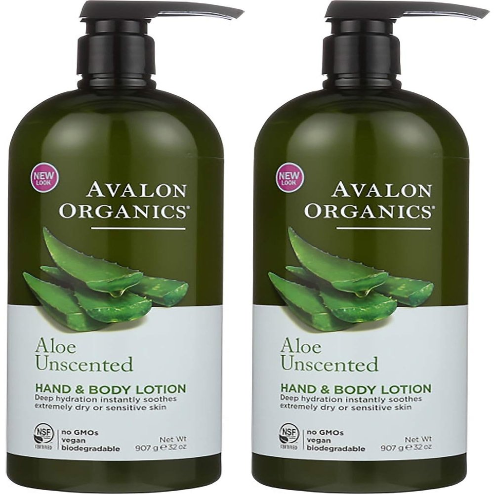 Avalon Organics Hand & Body Lotion, Aloe Unscented, 32 Oz- Pack of 2