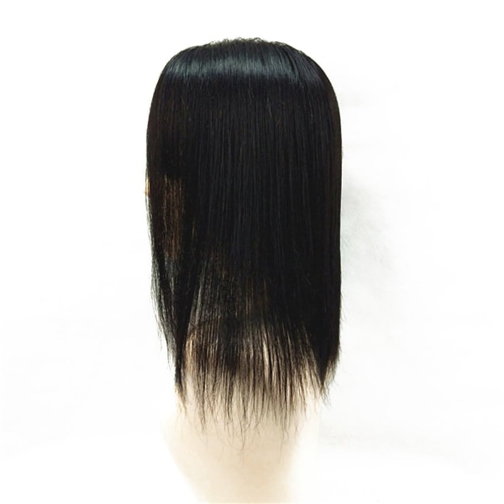 15 * 17 Hand Tied Human Hair for Woman Man for White Hair Straight Hair Toppers One Piece for Hair Loss with Thinning Hair Sreaight (Natural color,20cm/8inch)