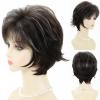 SEVENCOLORS Short Wigs for Women Dark Brown Pixie Wigs with Grey Highlights Straight Layered Synthetic Hair Wigs with Bangs view 1