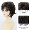 SEVENCOLORS Short Wigs for Women Dark Brown Pixie Wigs with Grey Highlights Straight Layered Synthetic Hair Wigs with Bangs view 4