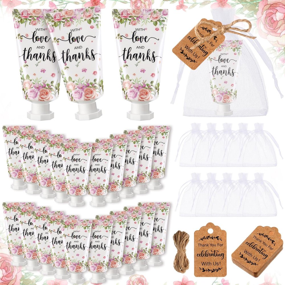 Dansib 48 Sets Winter Baby Shower Hand Cream Gift Party Favors for Guests Gift Bulk Mini Travel Size Hand Lotion Set for Guests(Rose)