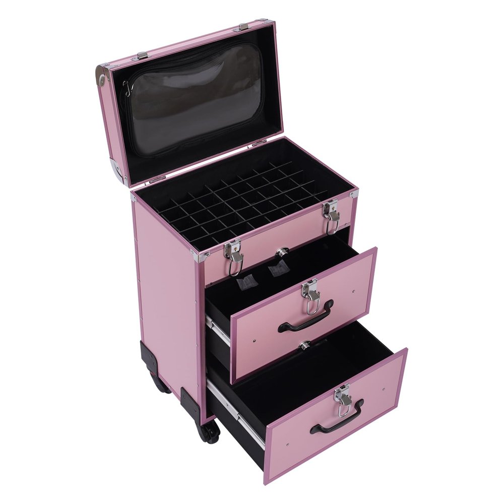AKaSping Makeup Case 23 inches Makeup Train Case with Make up Bag Lockable Cosmetic Case Professional Artist Studio Cosmetic Train Table Makeup Station Travel Cosmetic Organizer Box