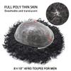 F M FACE MIRACLE NEW YORK Afro Toupee for Black Men All PU Injected Afro Curl Mens Toupee Brazilian Human Hair Piece African American Mens Hair System Clear Poly Male Hair Prosthesis view 3