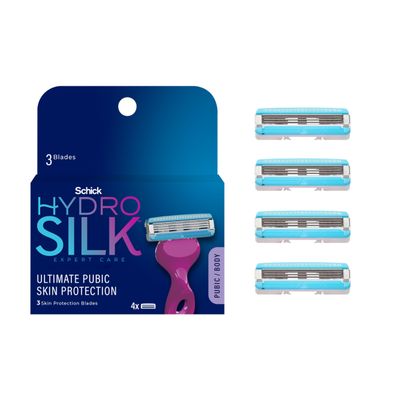 Schick Hydro Silk Ultimate Pubic Skin Protection, 4 Bikini Razor Refills | Bikini Line Razors for Women, Pubic Hair Razor Blades Refills Women, 4ct