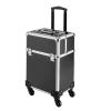 DOONARCES Black/Pink Rolling Makeup Train Case Professional Travel Cosmetic Trolley Lockable Large Makeup Travel Case Organizer with 4 Sliding Trays Makeup Barber Luggage Case with Wheels (Black) view 1