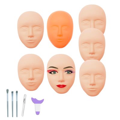 JUNLUNCE Makeup Practice Face Kit - Includes 6PCS Practice Face & 3D Face Model Stand and Makeup Assistance Tools, Realistic Fake Face for Beginners & Professionals