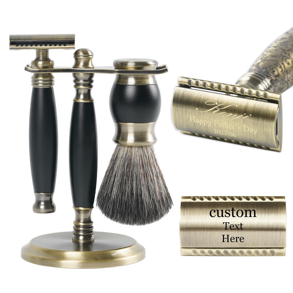 FREED Bronze Series Custom Laser-Engraved Double-Edged Safety Razor, Aluminum Alloy Material, Includes 120 Blades,it's the best gift for men,fathers or birthdays (Bronze Black)