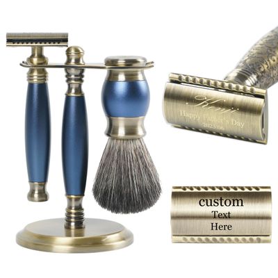 FREED Bronze Series Custom Laser-Engraved Double-Edged Safety Razor, Aluminum Alloy Material, Includes 120 Blades,it's the best gift for men,fathers or birthdays (Bronze Blue)