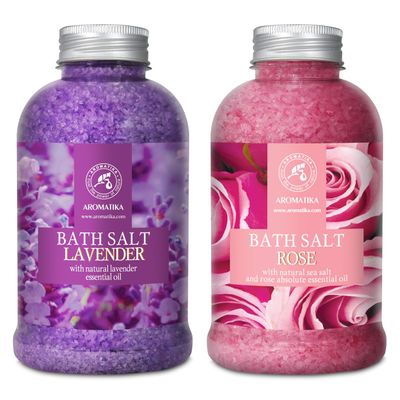 Bath Sea Salt Set 221.16Oz - Bath Salt Lavander & Rose - Lavender Essential Oil - Natural Rosewood Oil & Rose Extract - Aromatherapy - Relaxing - Body Care - Beauty - De-Stress Bath Salts