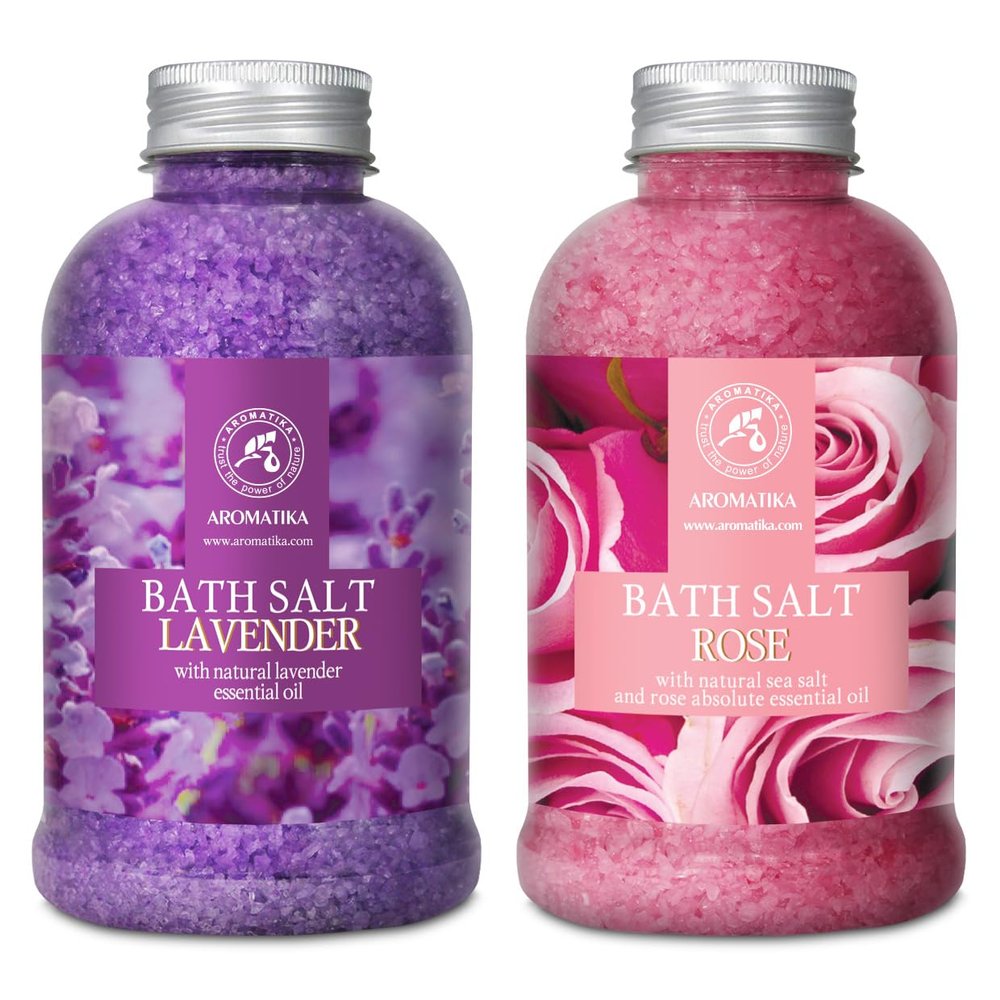 Bath Sea Salt Set 221.16Oz - Bath Salt Lavander & Rose - Lavender Essential Oil - Natural Rosewood Oil & Rose Extract - Aromatherapy - Relaxing - Body Care - Beauty - De-Stress Bath Salts