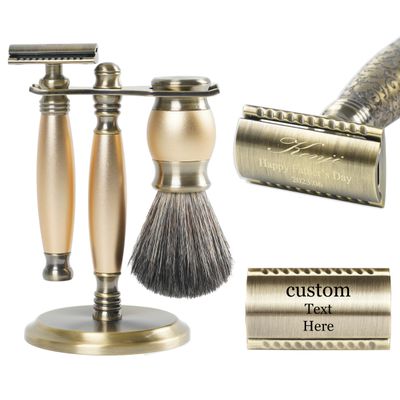 FREED Bronze Series Custom Laser-Engraved Double-Edged Safety Razor, Aluminum Alloy Material, Includes 120 Blades,it's the best gift for men,fathers or birthdays (Bronze Gold)