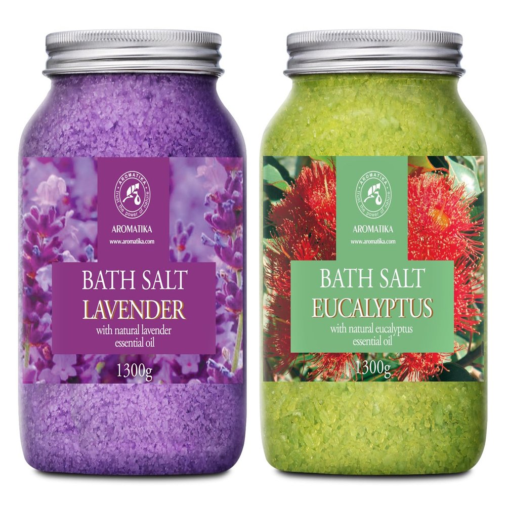 Bath Sea Salt Set 246Oz - Bath Salt Lavender & Eucalyptus - Natural Lavender Essential Oil - Eucalyptus Essential Oil - Aromatherapy - Relaxing - Calming - Body Care - Beauty - Bathing - Spa