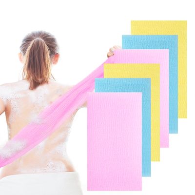 6 PCS Exfoliating Washcloth, 35 Inch 3 Colors Nylon Bath Exfoliating Towel for Shower, Colorful Japanese Washcloth, Exfoliating Body Scrubber (Blue, Yellow, Pink)