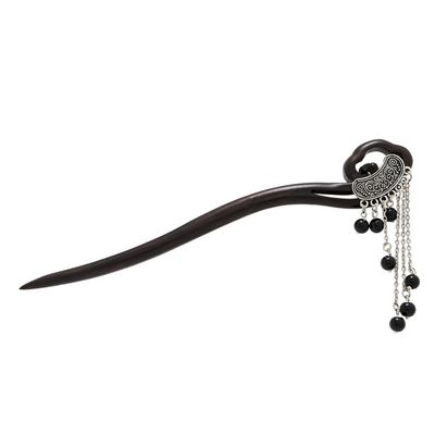 1 Piece Wooden Tassels Hair Sticks Chinese Style Wood Beads Hair Chopsticks Buns Pin Hair Accessories for Women Girls,Black