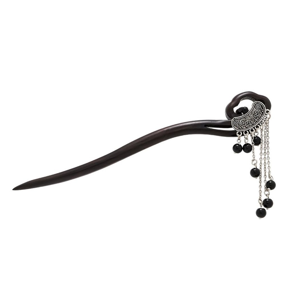 1 Piece Wooden Tassels Hair Sticks Chinese Style Wood Beads Hair Chopsticks Buns Pin Hair Accessories for Women Girls,Black