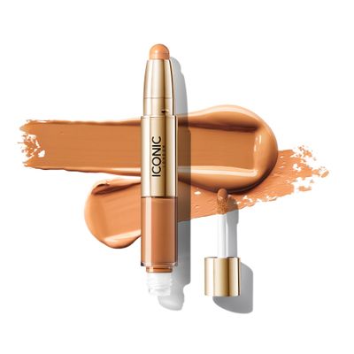 ICONIC LONDON Radiant Concealer & Brightening Duo | Creamy Liquid + Brightening Crayon Dual Ended Concealer, Cruelty Free, Vegan Makeup (Warm Tan) 0.08 oz