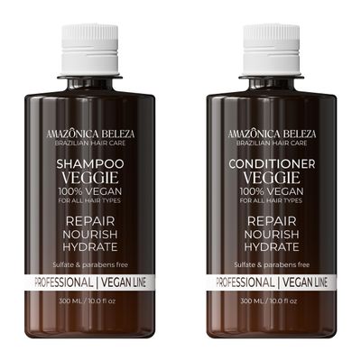 AMAZONICA BELEZA Vegan Veggie Refiner Shampo and Conditioner, Nourishes, Moisturizes and Repairs, Sulfate, Parabens and Cruelty Free, with Natural Ingredients for all Hair Types, 10 Oz