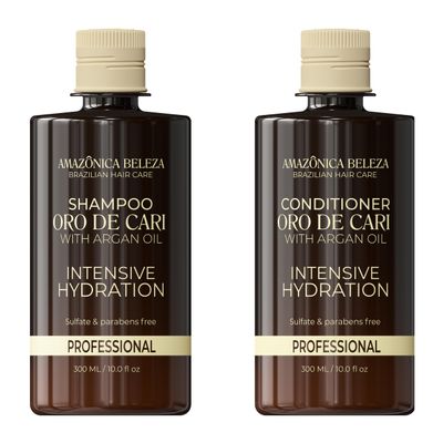 AMAZONICA BELEZA Oro de Cari Shampoo and Conditioner, Intensive Hydration for Dry Hair with Argan Oil and Vitamin E, Professional Line, 10 Oz