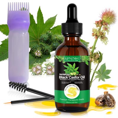 KPNEMA Jamaican Black Castor Oil with Hair Oil Application, Black Castor Oil Organic for Skin Care, Promote Hair Growth, 100% Cold Pressed Unrefined Oil for Body and Face