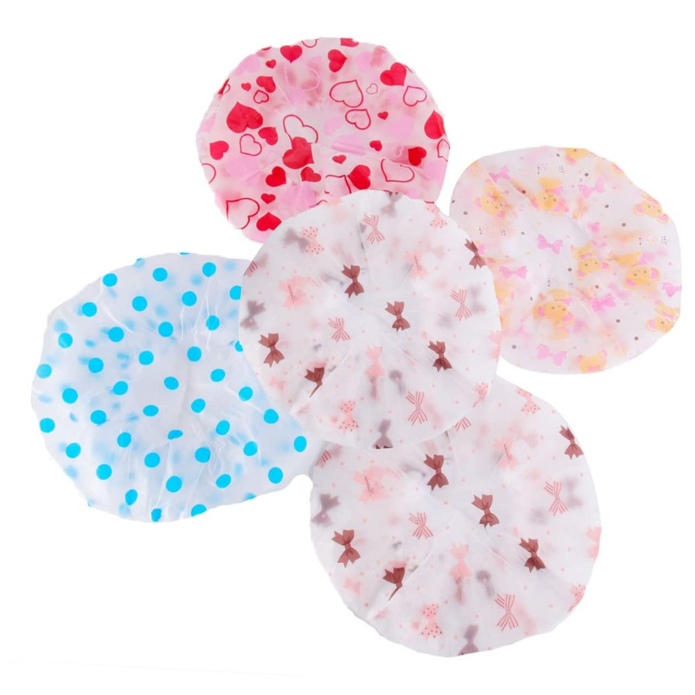 Balacoo 5pcs Reusable Shower Cap Hair Protection Bathing Cap Accesorio Para Bathroom+accessories Elastic Lace Hats Women's Salon Hats Soft Hair Caps Water Proof Waterproof Cap, 28X28CM