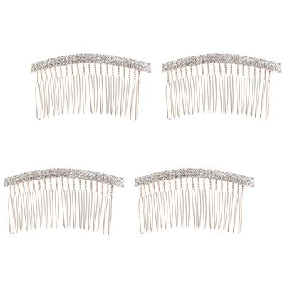 4pcs Bridal Hair Clip Rhinestone Hair Accessories Hair Teasing Comb Hair Comb Flower Hair Side Comb Fashion Hairpin Creative Headwear Veil Headgear Decorate Rhinestones South Korea