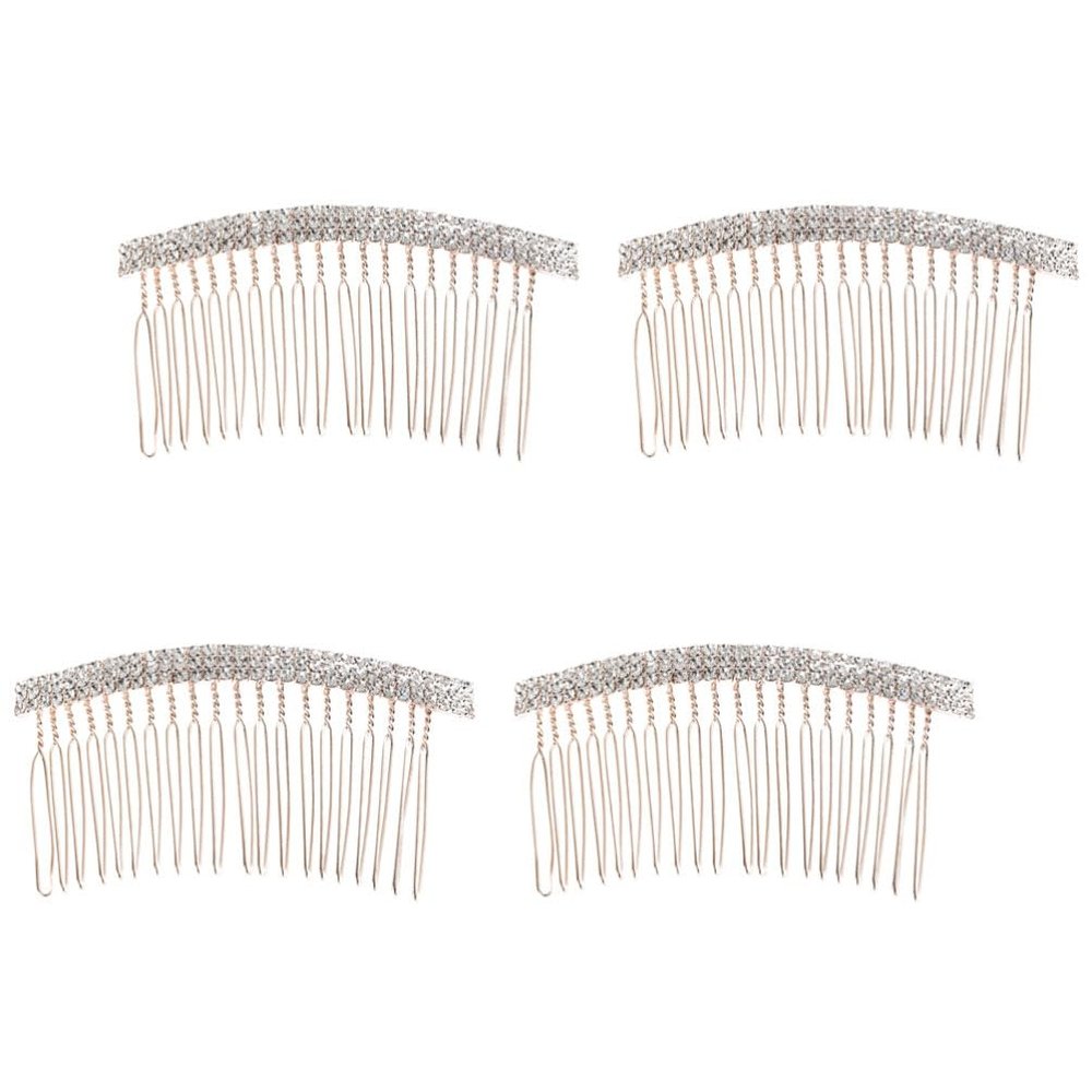 4pcs Bridal Hair Clip Rhinestone Hair Accessories Hair Teasing Comb Hair Comb Flower Hair Side Comb Fashion Hairpin Creative Headwear Veil Headgear Decorate Rhinestones South Korea