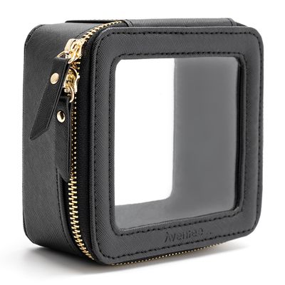 Aveniee Clear Makeup Bag Small, Mini Travel Toiletry Bag Cosmetic Bags TSA Approved, Clear Makeup Case Pouch with Zipper, Car Organizer Essentials for Women Men,Black