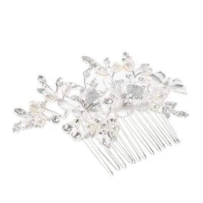 1pcs Bridal Veil Bride Hair Clip Pearl Hair Pin Rhinestone Hair Comb Bridesmaid Hair Comb Hair Side Comb U Shaped Hair Sticks Women Hairpin U Shaped Hair Flowers Silver Alloy