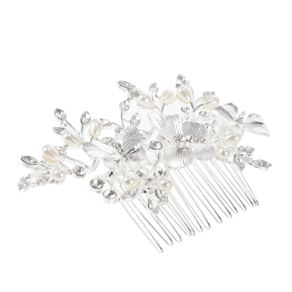 1pcs Bridal Veil Bride Hair Clip Pearl Hair Pin Rhinestone Hair Comb Bridesmaid Hair Comb Hair Side Comb U Shaped Hair Sticks Women Hairpin U Shaped Hair Flowers Silver Alloy