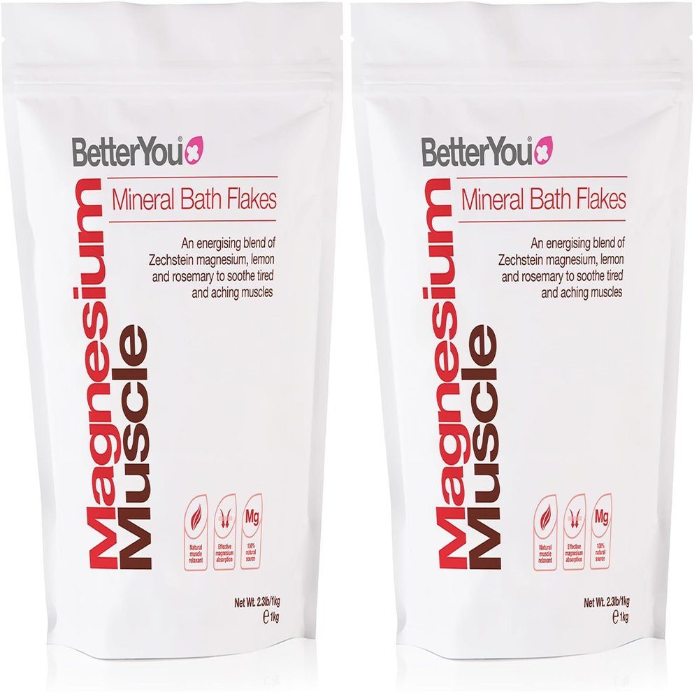BetterYou Magnesium Muscle Bath Flakes - Mineral Bath Salts for Muscle Recovery - Post-Workout Soak for Sore Muscles - Natural Magnesium - 2.3 lb (Pack of 2)