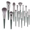 14 Brushes Set Green Large Loose Powder Eyeshadow Foundation Contour view 2